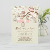 Roze eigenaar en Birdcages Bridal Shower Invitatio Kaart (Staand voorkant)