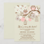 Roze eigenaar en Birdcages Bridal Shower Invitatio Kaart (Voorkant / Achterkant)