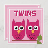 Roze eigenaar Twin Baby shower Invitation Kaart (Voorkant / Achterkant)