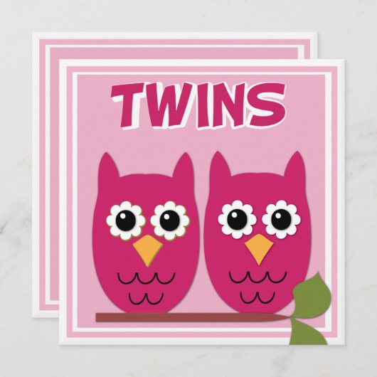 Roze eigenaar Twin Baby shower Invitation Kaart (Voorkant / Achterkant)