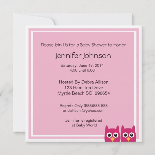 Roze eigenaar Twin Baby shower Invitation Kaart (Achterkant)