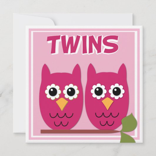 Roze eigenaar Twin Baby shower Invitation Kaart (Voorkant)
