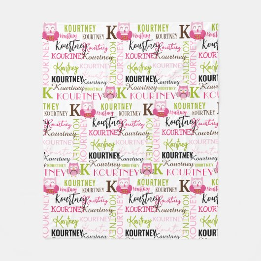 Roze Eigenaars met Naam en Monogram Collage Fleece Deken (Voorkant)