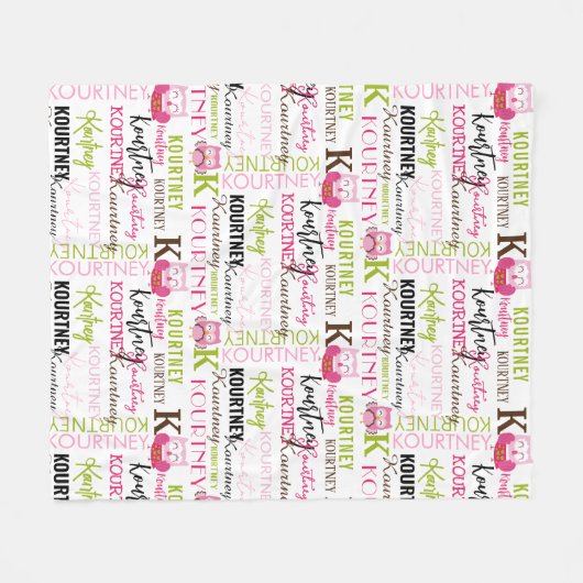 Roze Eigenaars met Naam en Monogram Collage Fleece Deken (Voorkant (Horizontaal))
