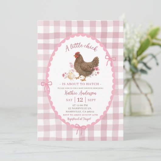 Roze eigenzinnige hand getekend chique Baby shower Kaart (Staand voorkant)