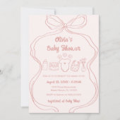 Roze eigenzinnige hand getekend Wavy Bow Girl Baby Kaart (Voorkant)