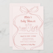 Roze eigenzinnige hand getekend Wavy Bow Girl Baby Kaart (Voorkant / Achterkant)
