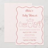 Roze Eigenzinnige Hand Getrokken Wavy Lijst Meisje Kaart (Voorkant / Achterkant)