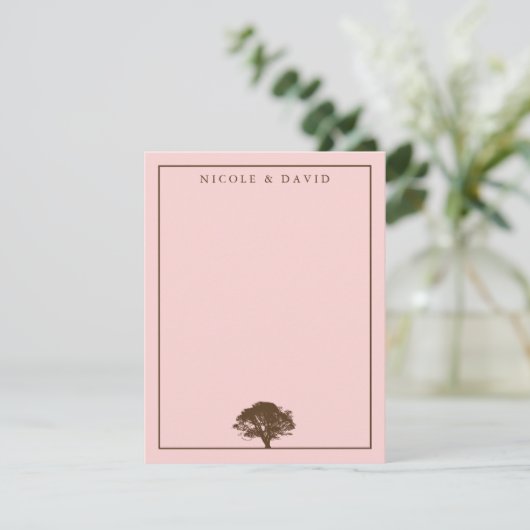 Roze eik boom gepersonaliseerd koppel bedankbriefj kaart (Staand voorkant)