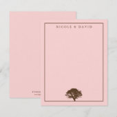 Roze eik boom gepersonaliseerd koppel bedankbriefj kaart (Voorkant / Achterkant)