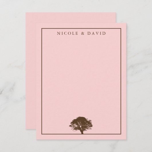 Roze eik boom gepersonaliseerd koppel bedankbriefj kaart (Voorkant / Achterkant)