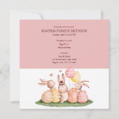 Roze Eitjes & Schattigee Bunnies Pasen Familie Din Kaart (Achterkant)