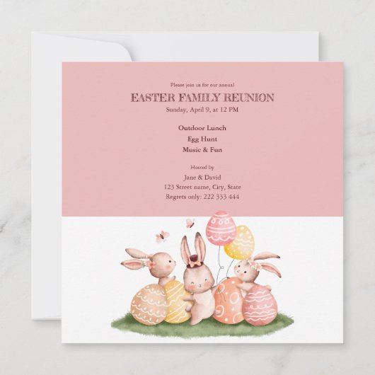 Roze Eitjes & Schattigee Bunnies Pasen Familie Din Kaart (Achterkant)