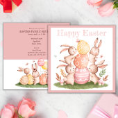 Roze Eitjes & Schattigee Bunnies Pasen Familie Din Kaart
