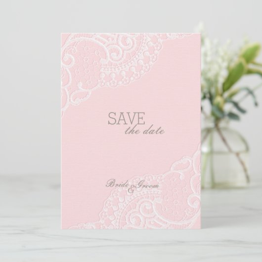 Roze  elastische weddenschap BEWAART de datum Save The Date (Staand voorkant)