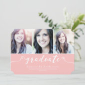 Roze Elegance 3 Foto Afstuderen Uitnodiging (Staand voorkant)