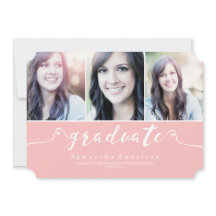 Roze Elegance 3 Foto Afstuderen Uitnodiging