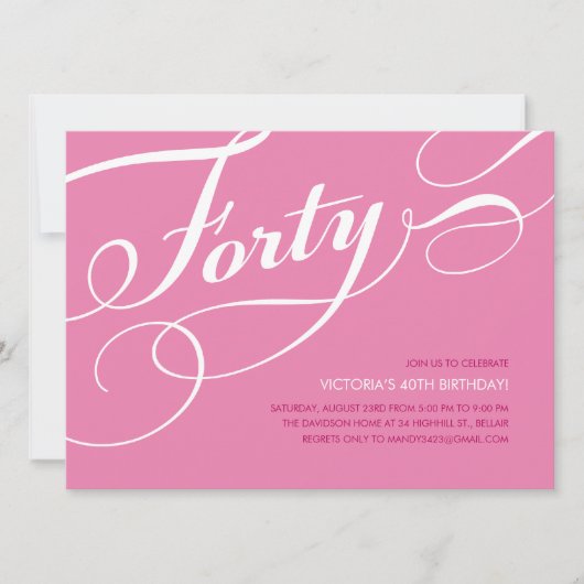 Roze Elegant 40e verjaardag Uitnodigingen (Voorkant)