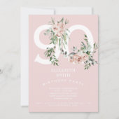 Roze Elegant 90th Birthday Party Invitation Kaart (Voorkant)