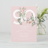 Roze Elegant 90th Birthday Party Invitation Kaart (Staand voorkant)