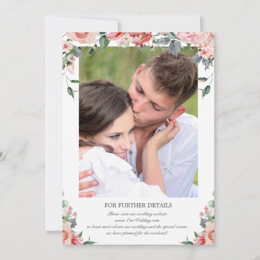 Roze Elegant Alles in een bruiloft Uitnodigen met  Kaart (Achterkant)