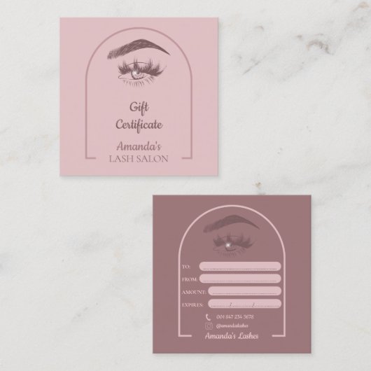 Roze Elegant Arc Beauty Salon Cadeaubon Vierkante Visitekaartje (Voorkant / Achterkant)