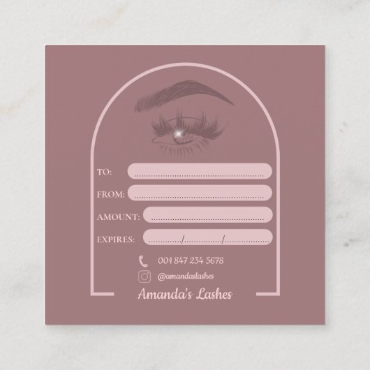 Roze Elegant Arc Beauty Salon Cadeaubon Vierkante Visitekaartje (Achterkant)