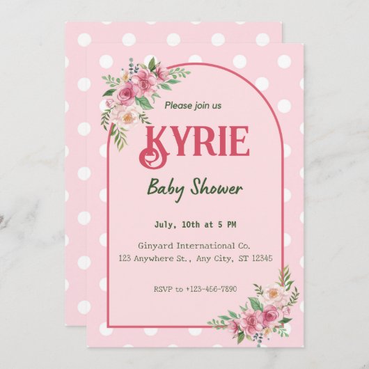 Roze Elegant Baby shower Kaart (Voorkant / Achterkant)