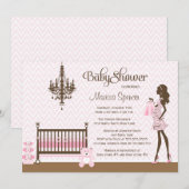 Roze elegant babymeisje doucheuitnodiging kaart (Voorkant / Achterkant)