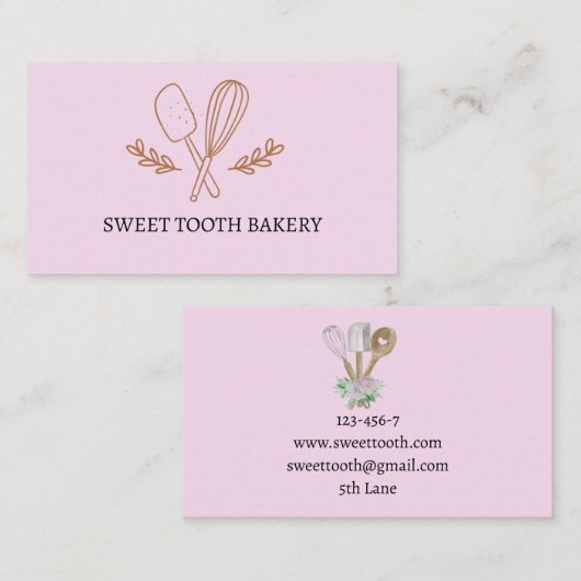 Roze Elegant Bakery Visitekaartje (Voorkant / Achterkant)