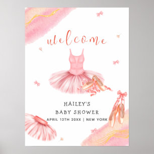 Roze Elegant Ballerina Welkom Baby shower Poster