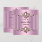 Roze Elegant Birthday Party Pearl Kaart (Voorkant / Achterkant)