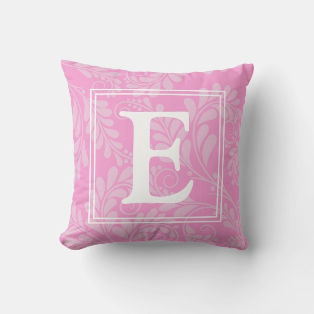 Roze Elegant Bloeiend Sierkussen w / Initiaal (Voorkant)