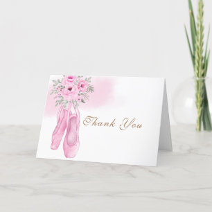 Roze Elegant Bloemen Ballerina Schoenen Baby showe Bedankkaart