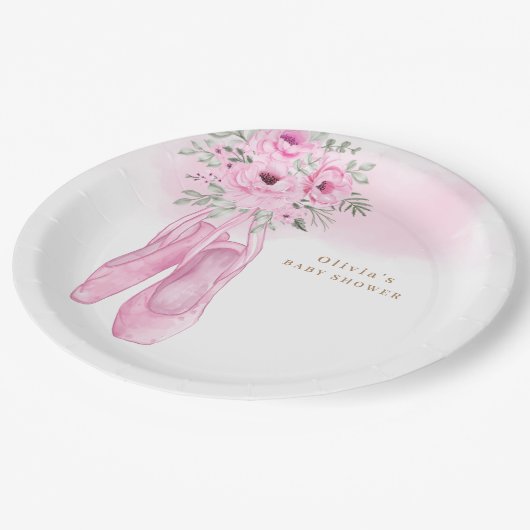 Roze Elegant Bloemen Ballerina Schoenen Baby showe Papieren Bordje (Gekanteld)