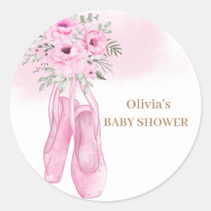 Roze Elegant Bloemen Ballerina Schoenen Baby showe Ronde Sticker