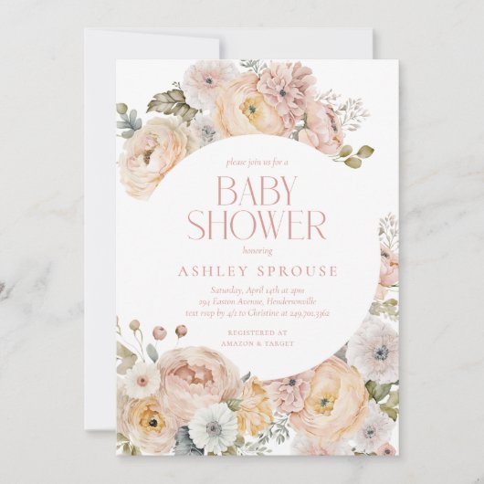 Roze Elegant  Bloemen Botanisch Baby shower Kaart (Voorkant)