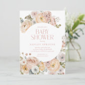 Roze Elegant  Bloemen Botanisch Baby shower Kaart (Staand voorkant)
