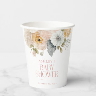 Roze Elegant  Bloemen Botanisch Baby shower Papieren Bekers