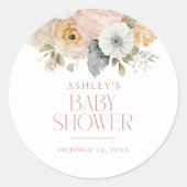 Roze Elegant  Bloemen Botanisch Baby shower Ronde Sticker (Voorkant)