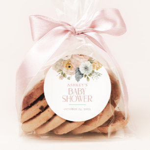 Roze Elegant  Bloemen Botanisch Baby shower Ronde Sticker