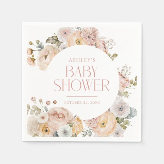 Roze Elegant  Bloemen Botanisch Baby shower Servet (Voorkant)