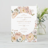 Roze Elegant  Bloemen Botanische Bruiloft Kaart (Staand voorkant)