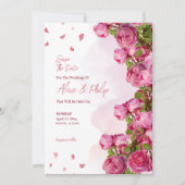 Roze Elegant Bloemen Bruiloft Kaart (Voorkant)