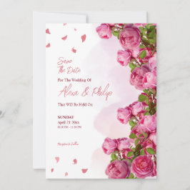 Roze Elegant Bloemen Bruiloft Kaart