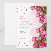 Roze Elegant Bloemen Bruiloft Kaart (Voorkant / Achterkant)