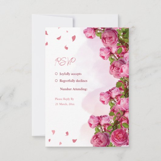 Roze Elegant Bloemen Bruiloft RSVP Kaartje (Voorkant)