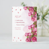 Roze Elegant Bloemen Bruiloft RSVP Kaartje (Staand voorkant)