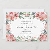 Roze Elegant Bloemen Script Quinceañera Save The Date (Voorkant)