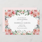 Roze Elegant Bloemen Script Quinceañera Save The Date (Voorkant / Achterkant)